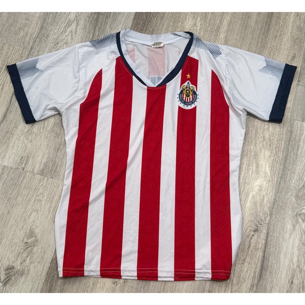 Chivas de Guadalajara Soccer Jersey Red White Striped Liga MX Shirt Small